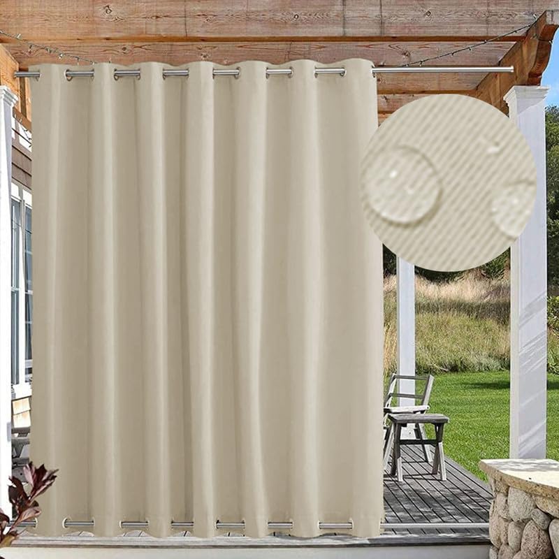 Outdoor Curtains - FicaRico Waterproof Windproof Outdoor Curtains for Patio, Premium Thick Privacy Blackout Curtains with Grommets on Top and Bottom, Fade Resistant Curtain for Gazebo, 1 Panel, W72 xH72, Biscotti Beige