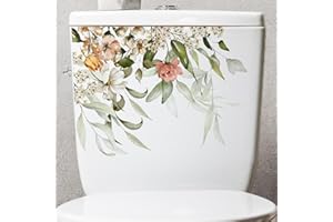 WENTOENAPP Toilet Lid Cistern Stickers, Leaves Toilet, Flowers Bathroom, Self-Adhesive Lid Stickers-DIY Removable Waterproof, Wall Stickers and Murals 11.4x8.6in