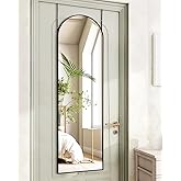 KOMCOTE Full Length Mirror 48x14 Inches - Over The Door Hanging Mirror for Bedroom, Living Room, Closet - Arch Floor Mirror, Door Mirror with Black Frame - No Drill Easy Install