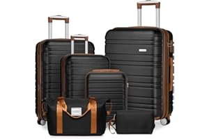 LARVENDER Luggage Sets 6 Piece, Expandable Hardside Carry on Suitcase Set with Spinner Wheels, Lightweight Rolling Luggage for Men and Women with TSA Lock, Black