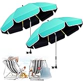 QTREE intelligence 2Pack 48.8 inch Large Beach Umbrella with Clamp Sun Shade for Beach Chair, 360°Adjustable UV Protection Golf Umbrella with Clip for Outdoor Stroller Wheelchair Camping Chair