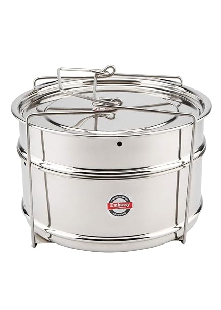 Embassy SS Cooker Separator H8 Suitable for Hawkins Futura Hard Anodised Inner-Lid Pressure Cooker, 7 litres Jumbo (Model No. O70) (2 Containers with Lifter, Stainless Steel)