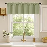 WelvetBLK Sage Green Valances for Windows 1 Piece, Soft Solid Thermal Insulated Blackout Small Kitchen Window Curtains for Bathroom Basement Cafe, Rod Pocket, Sage Green, 60" Wx14 L