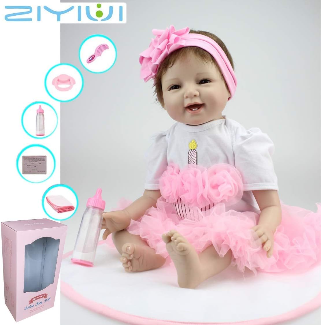 ZIYIUI Lovely 22 inch 55cm Reborn Baby Dolls Girls Soft Silicone Vinyl Realistic Handmade Newborn Baby Boy and Girl Toys Reborn Toddler Girls Children's Best Birthday Gifts EN71 Certification