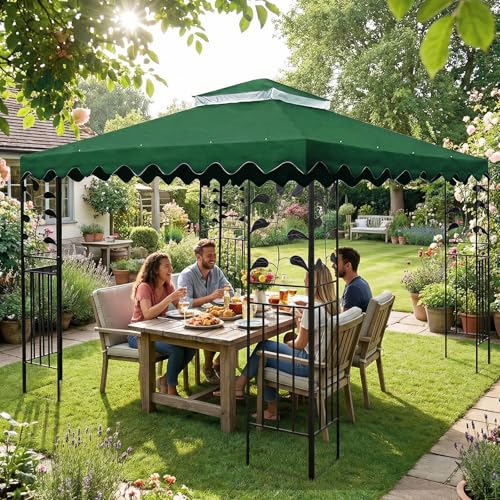 OKYUK Replacement Gazebo Roof with Breathable Mesh, UV Resistant, Stable Double Roof Construction, Waterproof, Includes Drainage Holes, Ideal for Garden Gazebos