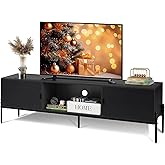 WLIVE TV Stand for 65 Inch TV, Mid Century Modern Entainment Center with 2 Storage Cabinets & Open Shelf, TV Console Table Media with Metal Legs for Living Room, Bedroom, Black