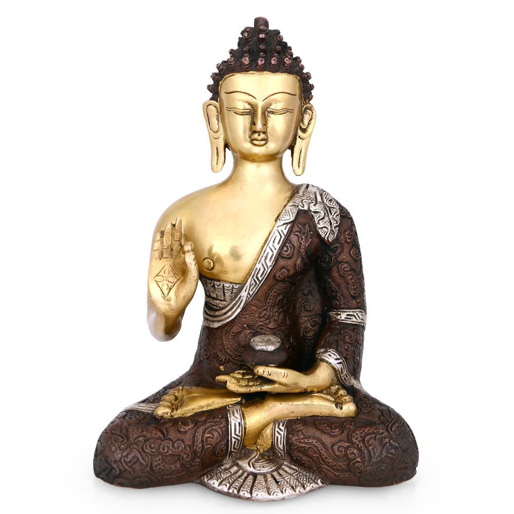 Collectible India Brass Lord Buddha Idol, 9.5 Inches Height, Multicolour