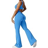 YEOREO Women Workout Scrunch Flare Jumpsuits Sexy Backless Butt Lift Gym Yoga Jumpsuits