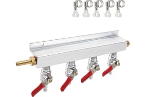 Roastove 4-Way Gas Manifold CO2 Distributor Manifold 5/16 inch Barb/Stem Splitter Beer Integrated Check Valves Homebrew Beer 