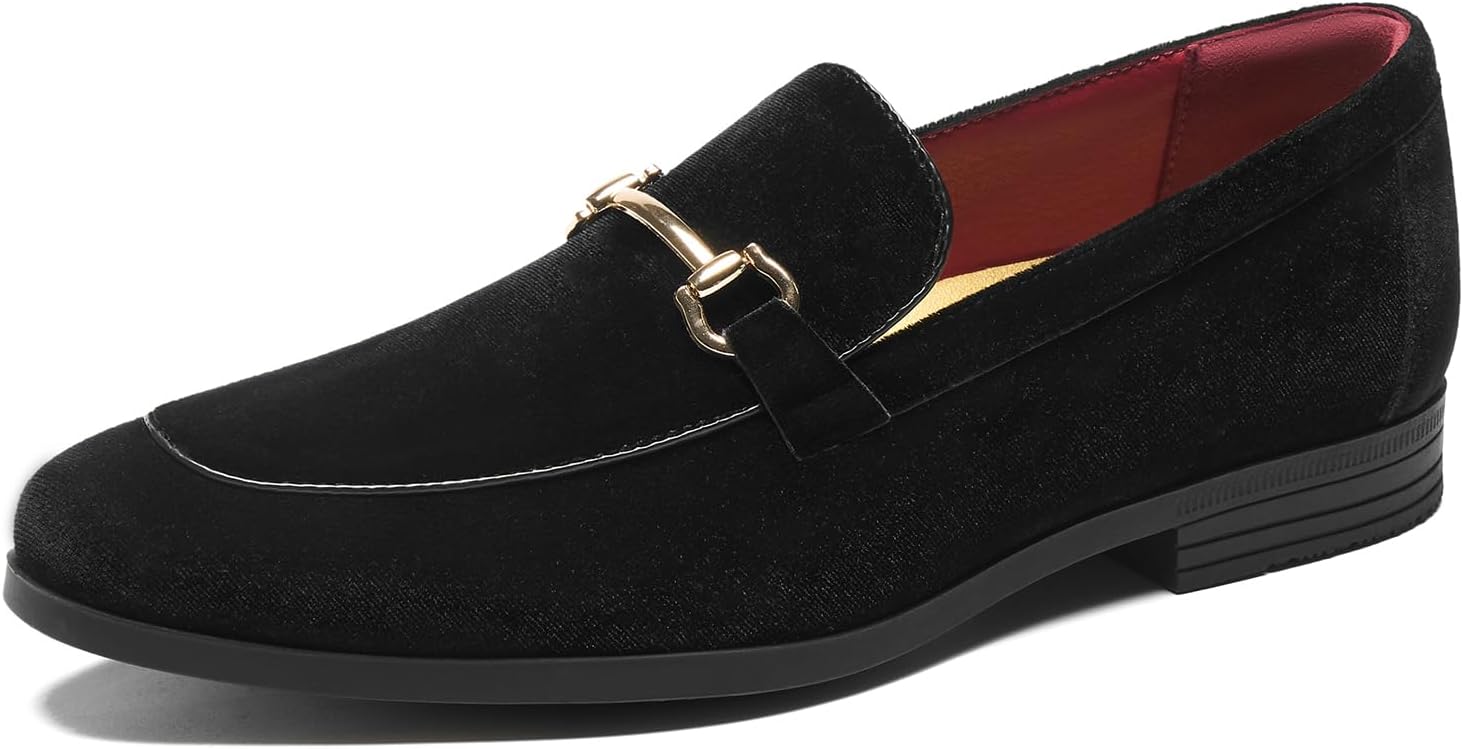 HEEZ Men's Slip On Dress Loafers,Tuxedo Shoes for Men with Velvet Upper, Comfortable Formal Dress Shoes for Wedding Prom Party Dance