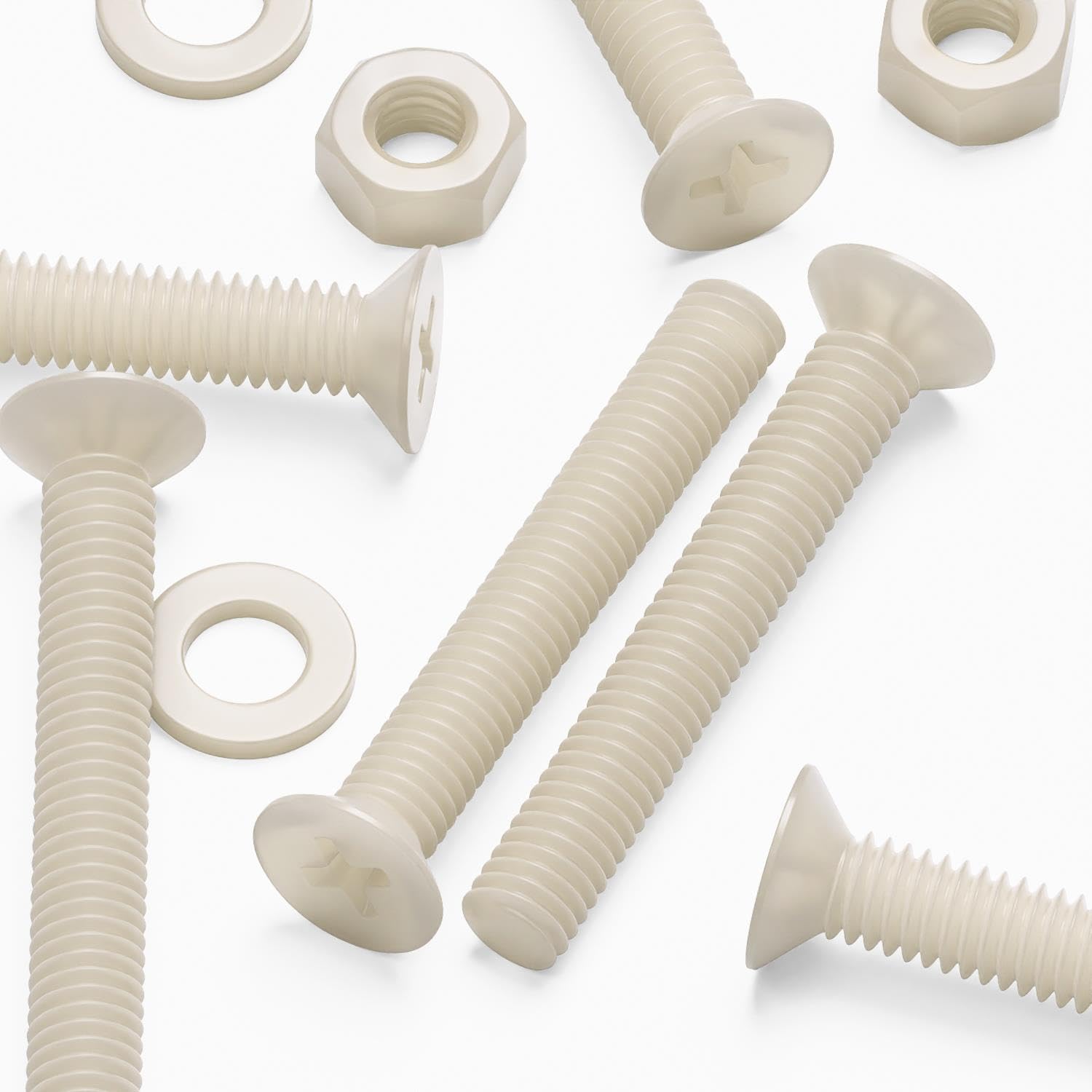 50 x Nylon Countersunk Plastic Machine Screws, M4 x 30mm, Plastic Bolts, Nuts & Washers