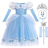 iTVTi Girls Princess Dress Kids Halloween Carnival Party Cosplay Costume Toddler Puffy Sleeve Blue Fancy Outfit