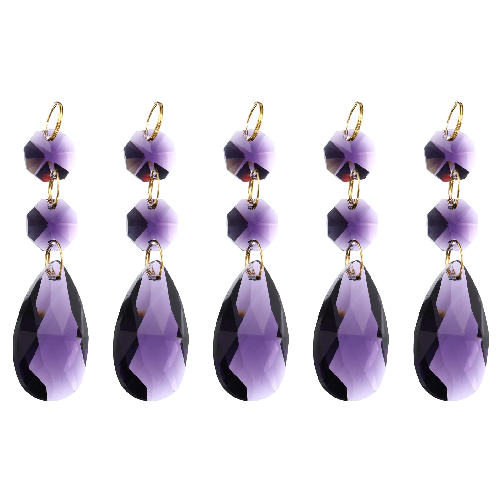PATIKIL Clear Crystal Teardrop, 5 Pack 38mm Chandelier Prisms Parts Hanging Beads with 14mm Octagonal Bead for Chandeliers Decoration, Dark Purple