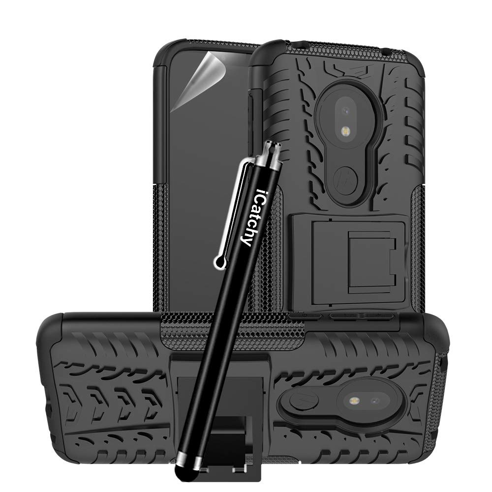 iCatchy For Motorola Moto G7 Play Case - Heavy Duty Tough Rugged Shockproof Hybrid Kickstand Hard Case Cover for Moto G7 Play (Black)