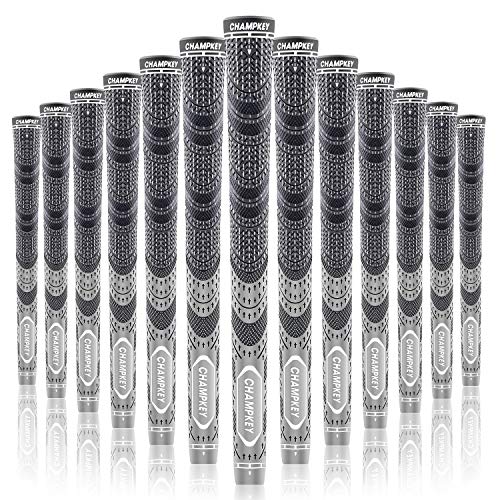 Champkey MCS Golf Grips Set of 13 (5 Oz Solvent,Blade,15 Tapes & Vise Clamp Available)-Choose Between 13 Grips & All Repair Kits and 13 Grips & 15 Tapes(Grey/Black,M)
