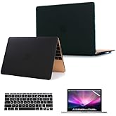 Se7enline Compatible with MacBook 12 inch Case Model A1534 2015/2016/2017/2018/2019 Version Laptop Hard Shell Protective Case&Keyboard Cover Skin&Screen Protector,Black