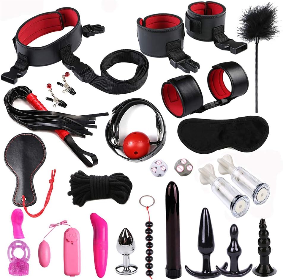 24 Pcs Begīnners Búndled Bīnding Flírting Suit Kit Couples Sláve Fllirt S & M Gāme Fétish Leather Adullt Six Toys for Couples - Red