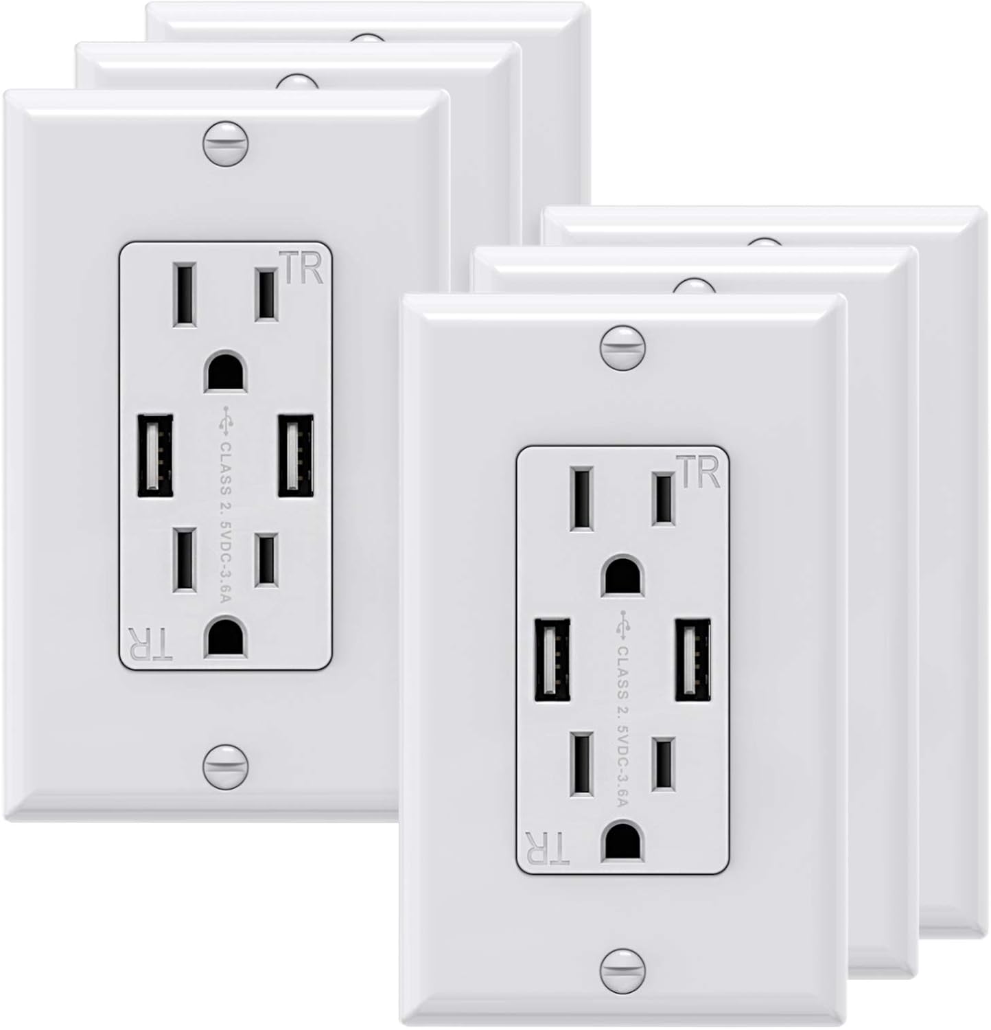 KYHSHJ 3.6A USB Wall Outlet Charger, 15A Tamper-Resistant Receptacles, Compatible with iPhone 11/X/XS/XR/SE/8, LG, HTC Samsung Galaxy S20/S10/S9/Note, More, ETL Certification, White (10-Pack) - - 