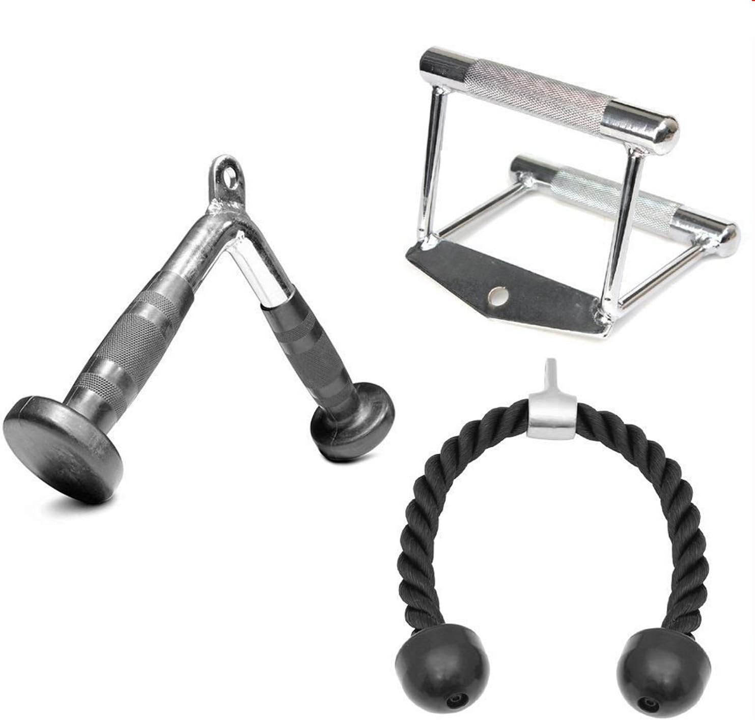 2 PCs Home Gym Attachments Tricep Rope Seated Row Handle Bar Rubber