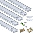 THMOOTHER 10-Pack 3.3FT 1M Recessed LED Strip Channel Diffuser System, 25X7MM Collar Aluminum Low Profile for Standing Cabinet Floating Shelf Alcove Routed Slot Tape Light with Milky Cover and Clips