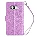 BENTOBEN S8 Plus Case Samsung Galaxy S8 Plus Case Glitter Bling Bling Faux Leather Flip Credit Card Holder Wristlet Shockproof Protective Wallet Case for Girls(6.2 Inch) Purple