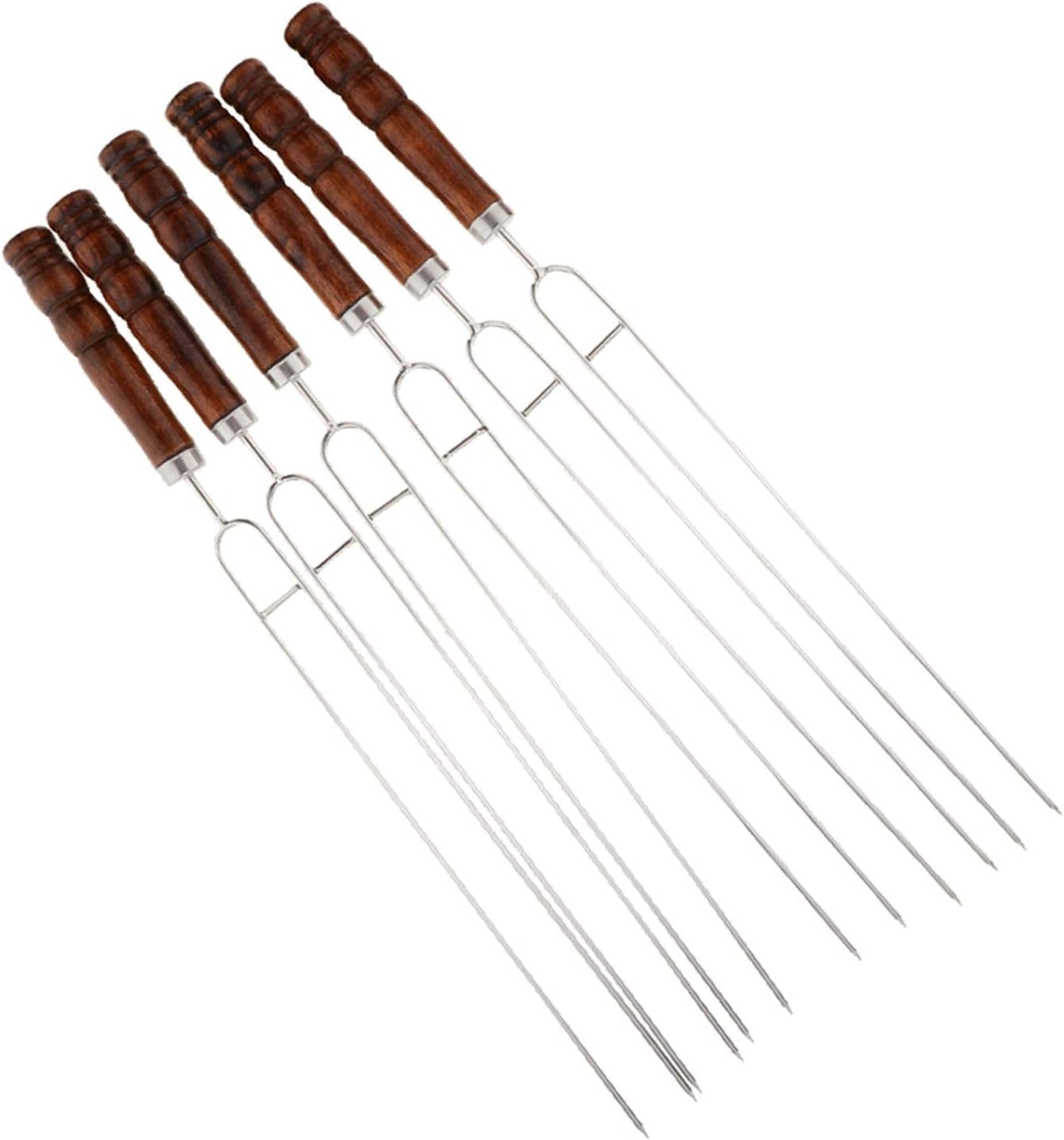 XIN NA RUI Pinchos Barbacoa 6 unids Acero Inoxidable BBQ Horquilla Barbacoa Pinchos Kebab cocinando palitos de Picnic, Reutilizable, nolip, para Shish Kebab Shrimp Chicken (Color : Silver)