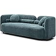 SSC SATISUNCASA Japandi Style Boucle Sofa, Modern Tight Curved Back Sofa, Minimalist Style Comfy Couch for Living Room Apartment (Green + Chenille)