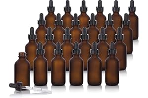 ZBCCEOB 24 Pack Frosted Amber Dropper Bottles, 2oz/60ml Glass Tincture Bottles with Measured Eye Dropper, Leak Proof Travel Bottles for Essential Oils/Chemistry Lab Chemicals/Colognes & Perfumes