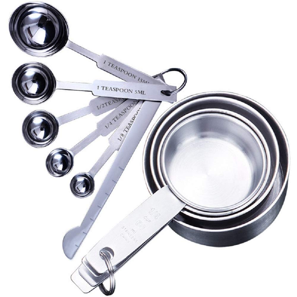 Measuring Cups and Spoons Set 10 Pieces Metal Cup Measurements Set Stainless Steel Measuring Spoons and Measuring Cups Set with Measuring Ruler Measuring Tools for Baking, Liquid and Solid