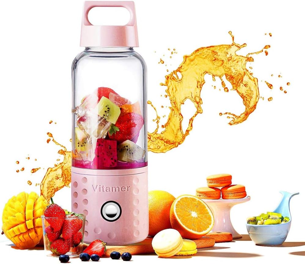 Personal Smoothie Blender,20ozDetachable Portable Blender Fruit Mixer, High Speed Single Serve Juicer Cup, Lightweight USB Rechargeable Travel Blender for Shakes and Smoothies,Pink