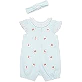 Little Me Clothes for Baby Girls' 100% Cotton Romper and Headband Set, 3-12 Months