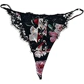 Victoria's Secret Atelier Satin Lace Tanga/Thong Panty Black Floral New