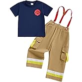 Thorn Tree Kids Firefighter Outfit Short Sleeve T-Shirt Suspender Pants Overalls Halloween Birthday Outfits
