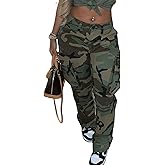 Vakkest Women's Oversized Camo Cargo Pants Jogger Trousers Workout Sweatpants Camouflage Army Fatigue with Pockets