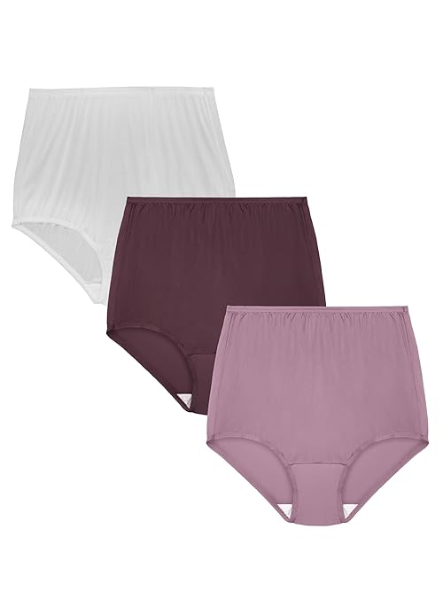 Vanity Fair Women's High Waisted Underwear, Full Coverage Ladies Panties, Perfectly Yours Briefs, Nylon-Mauve Mist/Sophisticated Plum/White, 9