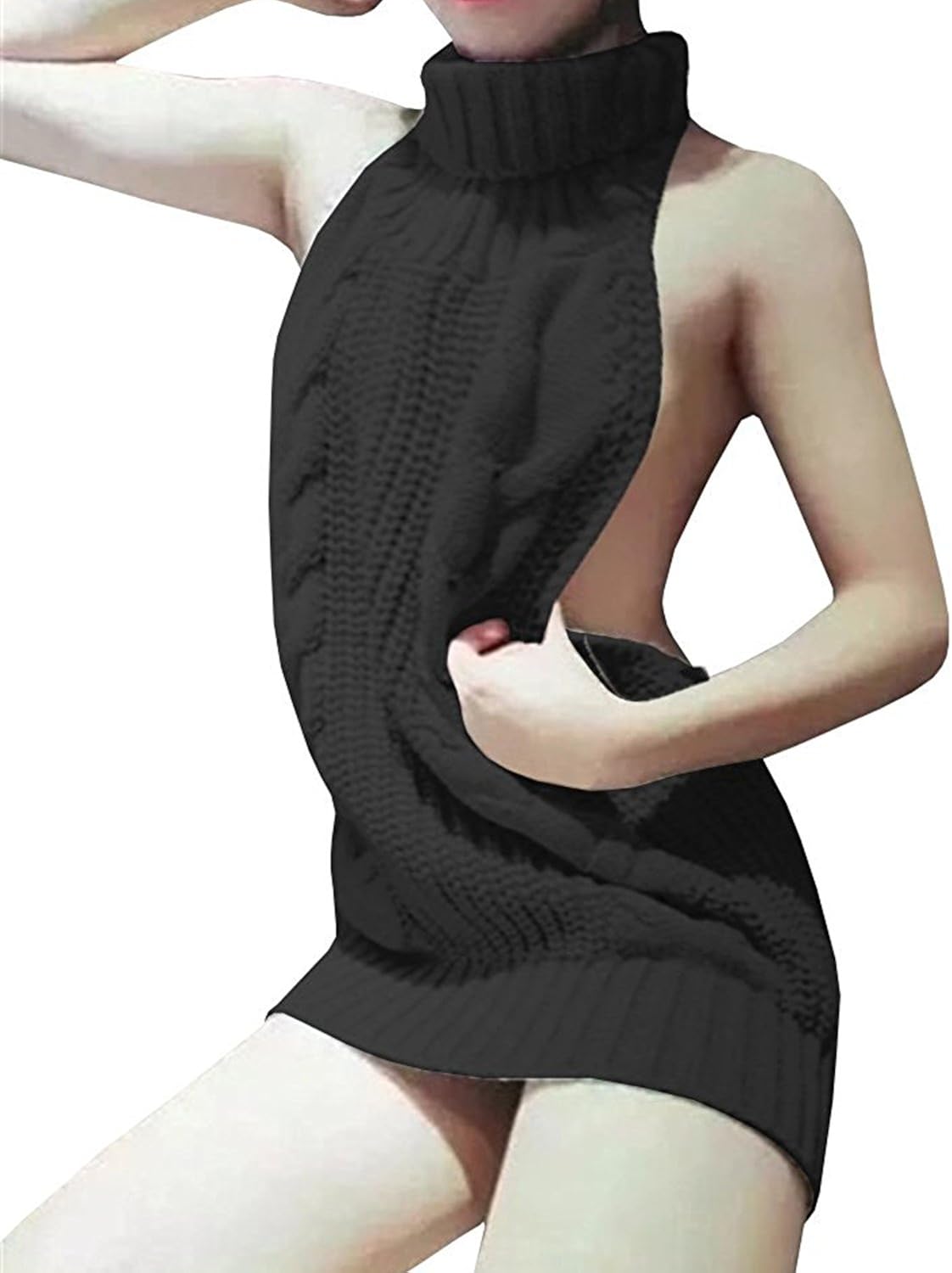 YUANMO Women's Backless Hollow Out Anime Cosplay Virgin Killer Sweater One-Piece Bikini Knit Tank Top Vest - Image 3