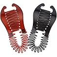 4 Pcs Interlocking Banana Combs Plastic Double Side Hair Comb Clips Flexible Ponytail Hair Clincher Hair Accessories for Women and Girls (2 Black & 2 Tawny)