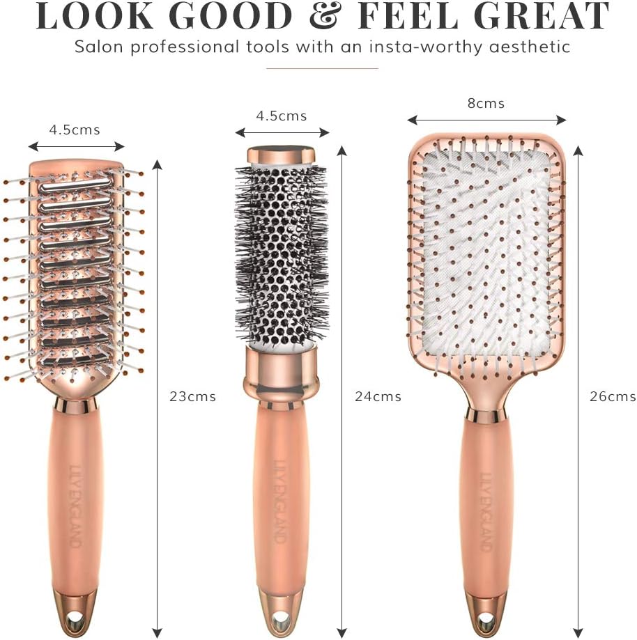 Hair Brush Set, Luxury Professional Rose Gold Hairbrushes for Detangling Blow Drying, Straightening - Image 5