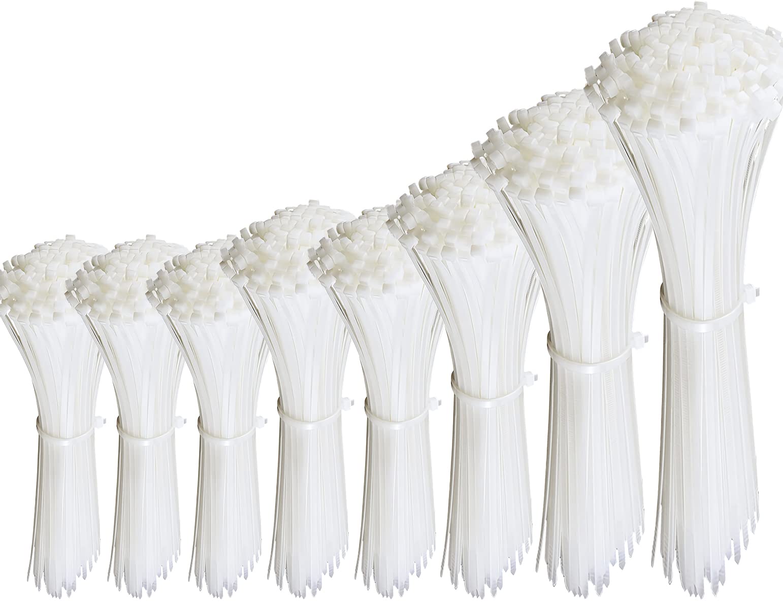 Oksdown 750 Pack White Nylon Cable Ties Mixed Pack Heavy Duty Self Locking Long Plastic Clear Zip Tie Wraps Assorted Sizes 100/150/200/250/300mm Length 4/6/8/10/12 Inch, 2.5/3.6/4.8mm Width