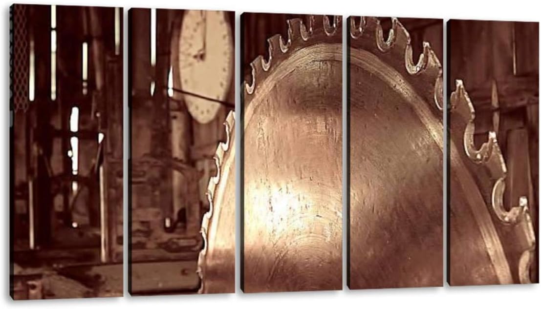 Paintings - KiiAmy 5 Panels Art Wall Decor Sawmill Black and White Farm Artwork Modern Canvas Prints Office Bedroom Home Decor Framed Painting Ready to Hang (60''Wx32''H)