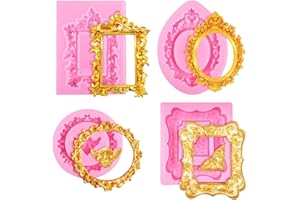 Jalzdieod Air Dry Clay Molds 4 Pcs Photo Frame Silicone Molds, Mini Frame Molds Silicone for Cupcake Topper in Baroque Style