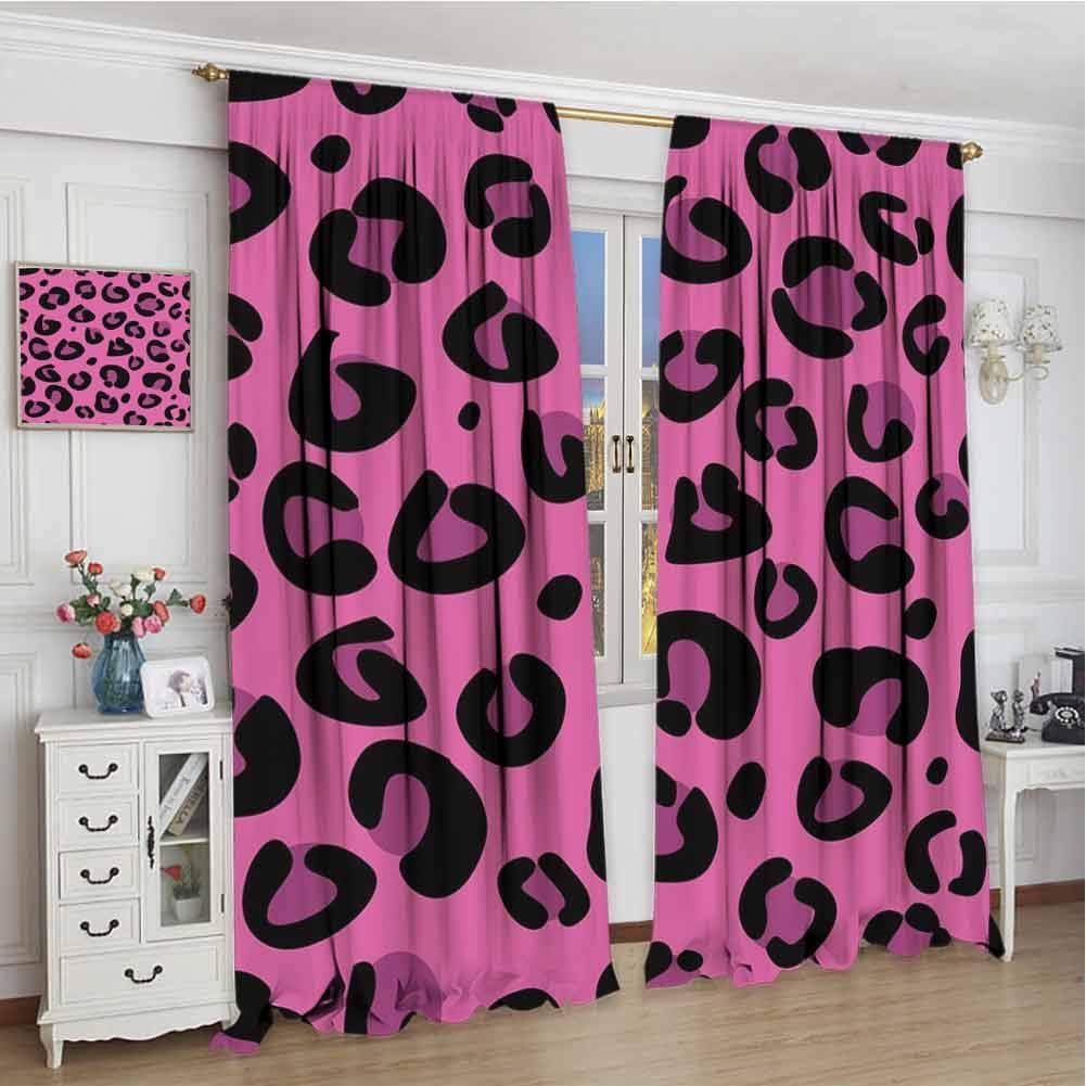 wonderr Customized Curtains W72 x L96 Inch,Decor/Room Darkening Window Curtains,Hot Pink,Leopard Animal Skin Pattern in Abstract Style Wild Safari Jungle Theme,Pink Fuchsia Black