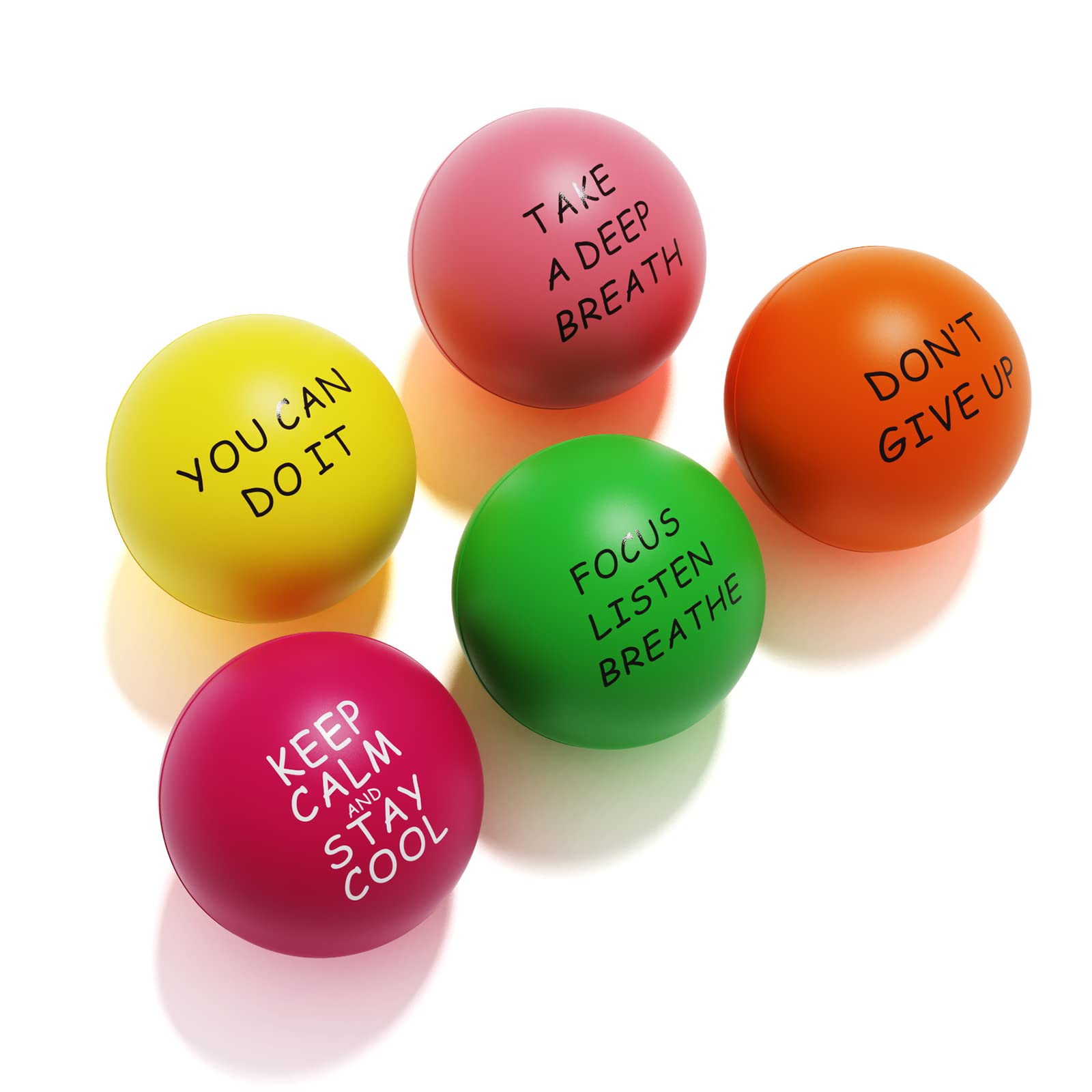 Lumarice Stress Balls (5 Pack) for Kids and Adults - Squeeze Balls with Motivational Quetos - Hand Exercise Balls to Relieve Anxiety and Stress