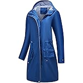 Homgro Women's Hooded Rain Jacket Long Waterproof Raincoat Casual Full Zip Anorak Midi Windbreaker Pockets