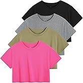 Cosy Pyro 4-Pack Women's Cotton Crop T-Shirts Short Sleeve Solid Cropped Athletic Top Round Neck Casual Workout Yoga Tees