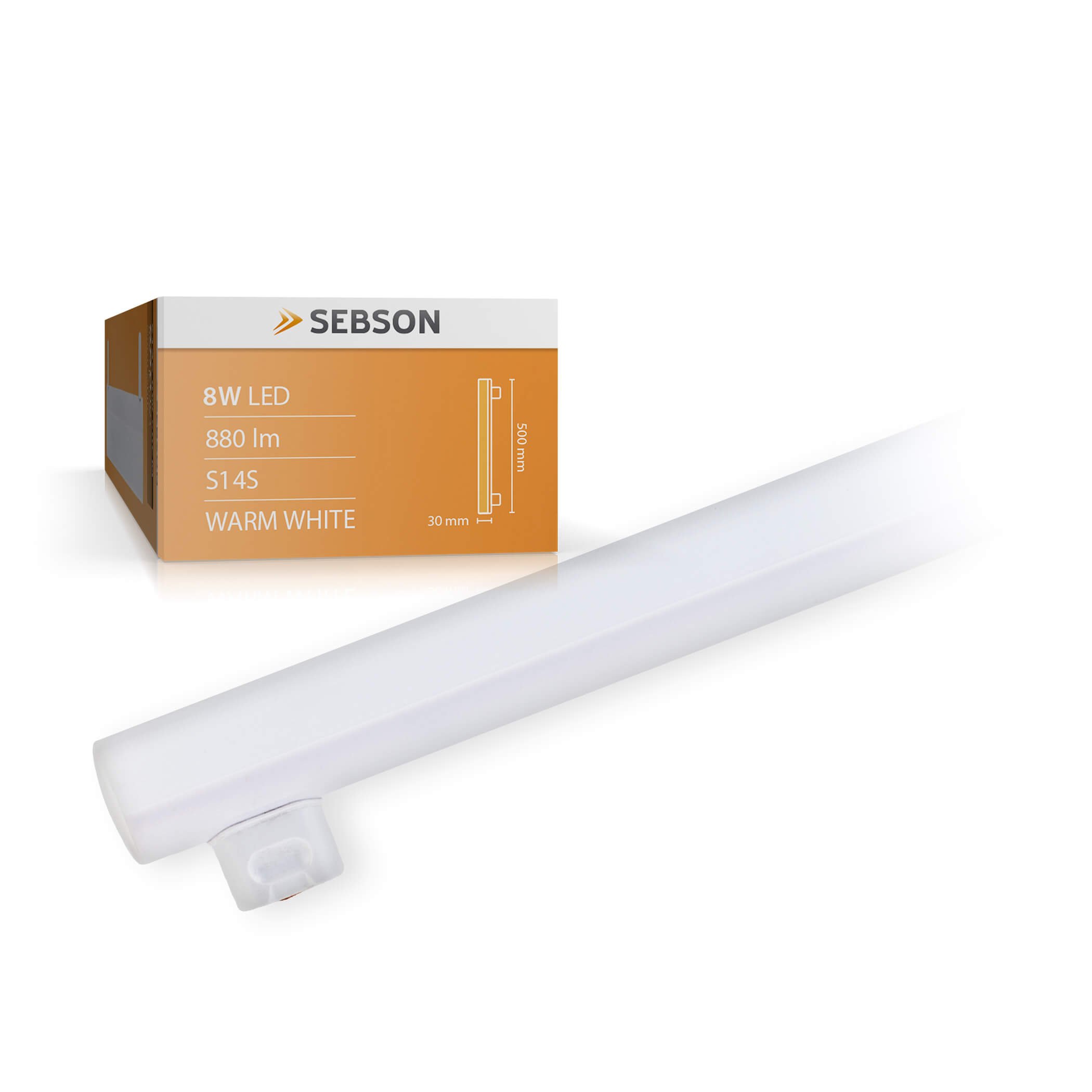 SEBSON S14S LED Light Bulb 8W Warm White 3000K 50cm Length - 60W Replacement for Light Bulb, 880lm, 150º Beam Angle, not dimmable - Tube Lamp ø30 x 500mm