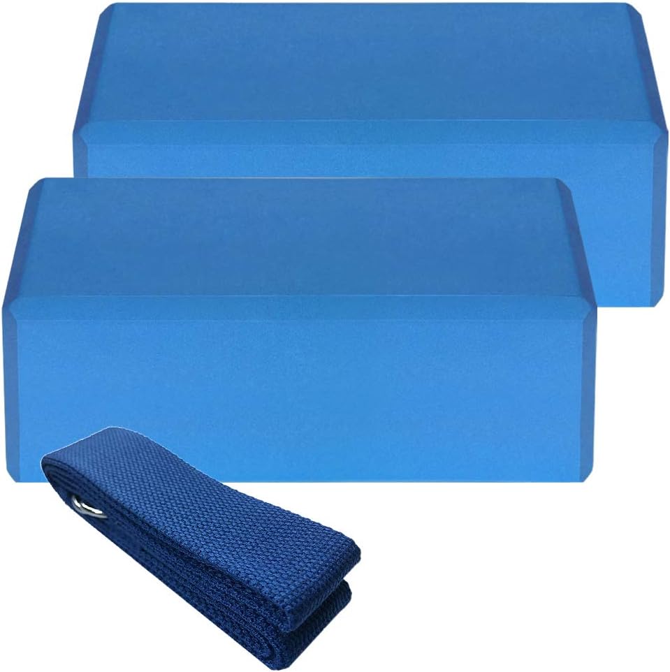 Ge-cheer Yoga Block Set, Including 2 EVA Yoga Blocks and 1 Cotton Yoga Strap, Yoga Accessories for Yoga, Meditation, Pilates, Stretching