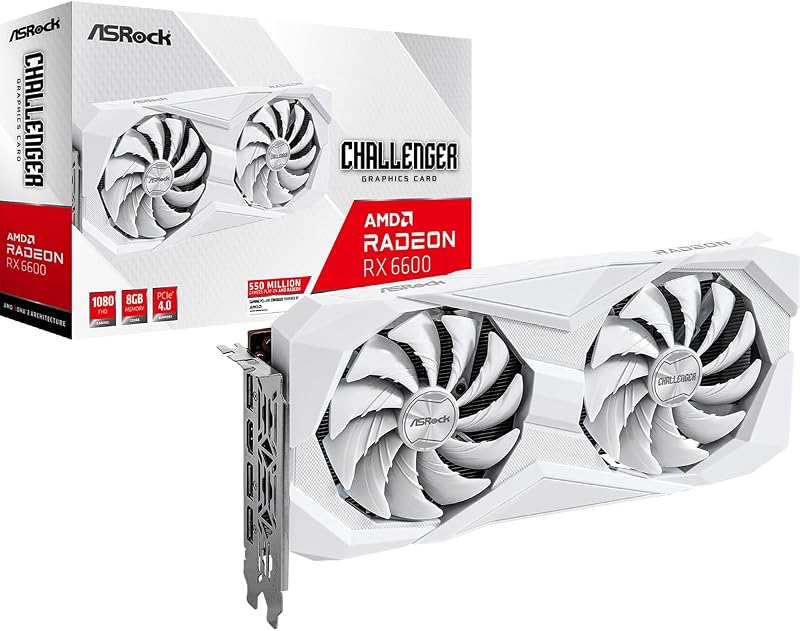 ASRock AMD Radeon RX 6600 Challenger White 8GB GDDR6 Graphics Card Dual Fan