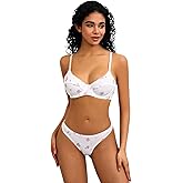 SweatyRocks Women's Print Triangle Matching Bra and Panty 2 Piece Lingerie Underwear Set