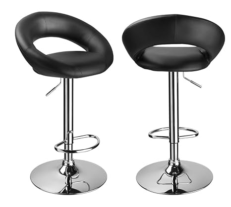 Duhome Elegant Lifestyle 2er Set Barhocker Kunstleder Schwarz Barstuhl mit Lehne höhenverstellbar Drehbar Tresenhocker - Typ 